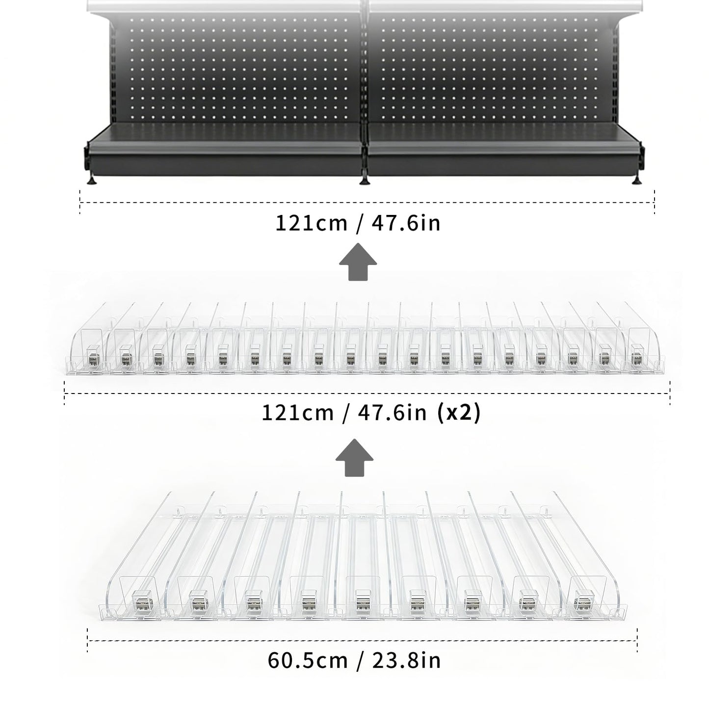 9-Rows Shelf Pusher Smart Management System,Supermarket Adjustable Width Spring-Loaded Cigarette & Merchandise Display Organizer for Gondola Shelves(23.82" x 11.81")
