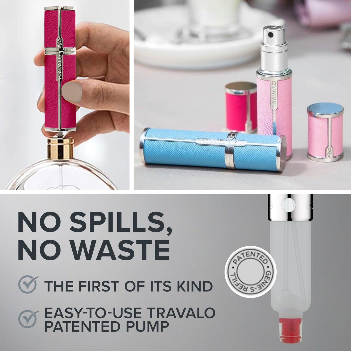 Travalo Milano Perfume Atomizer - Leak-Proof and TSA Approved for Air Travel - Reusable, Airtight, Easy Fill Mini Pump Sprayer - Lightweight Vegan Leather with Polished Metal Outer Shell - Hot Pink