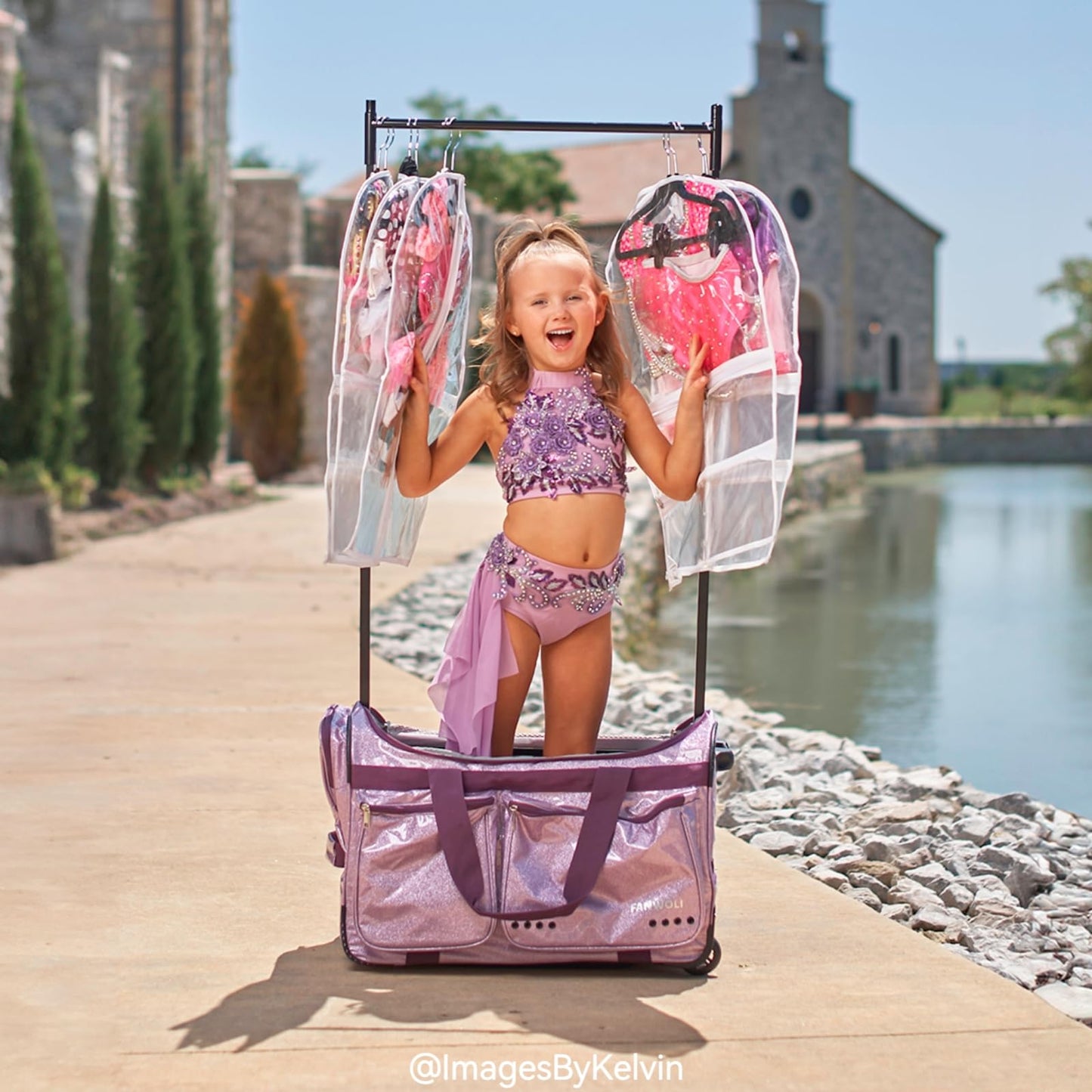 Fanwoli 28" Dance Bag with Rack and Dressing Room | Shine-Bright Collection | 360° Privacy Curtain | Ideal Competition Duffle Bag for for Dancer Cheerleader Little Princess (Including Curtain)