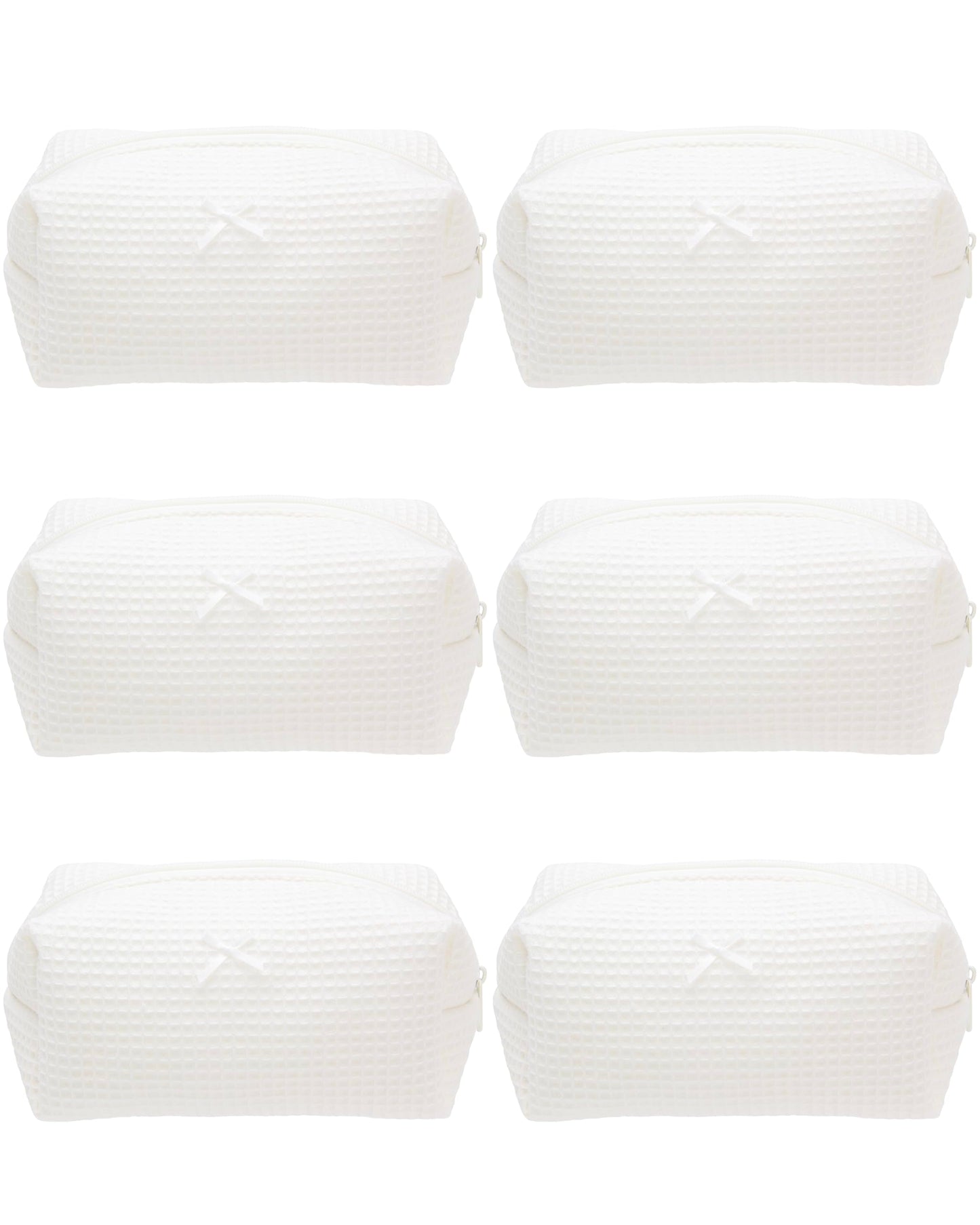 PAZIMIIK 6PCS Cozy Makeup Bag Travel Cosmetic Bag for Women Soft Toiletry Bag Aesthetic Makeup Organizer Portable Large Zipper Pouch for Skincare Beauty Accessories Brushes Waffle Check Cream White