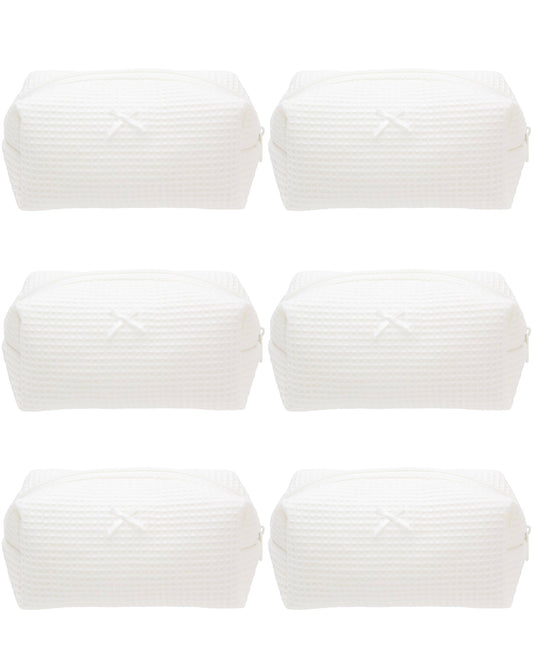 PAZIMIIK 6PCS Cozy Makeup Bag Travel Cosmetic Bag for Women Soft Toiletry Bag Aesthetic Makeup Organizer Portable Large Zipper Pouch for Skincare Beauty Accessories Brushes Waffle Check Cream White