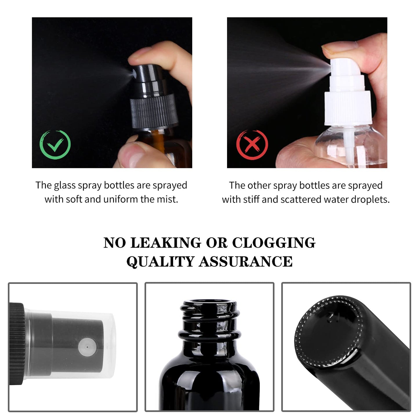 YONKAN 2oz Glass Spray Bottle, Fine Mist Boston Glass Bottles with Black Fine Mist Sprayer Small Clear Bottles for Essential Oils, Bath, Beauty, Hair & Cleaning, UV Black, Pack of 12
