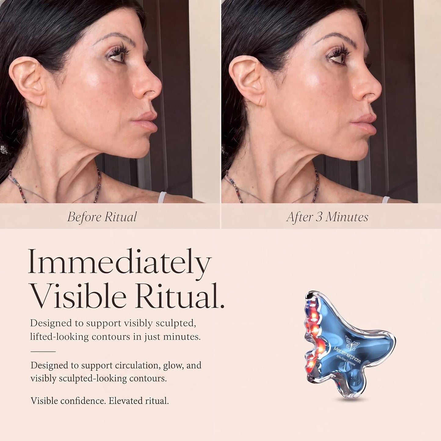 Metamorphosis MorphoGlow FDA Cleared 5-in-1 Red Light Therapy & Microcurrent Face Sculpting Device — Gua Sha LED Wand with Near-Infrared, Heat & Sonic Vibration for Lifting, Firming & Anti-Aging