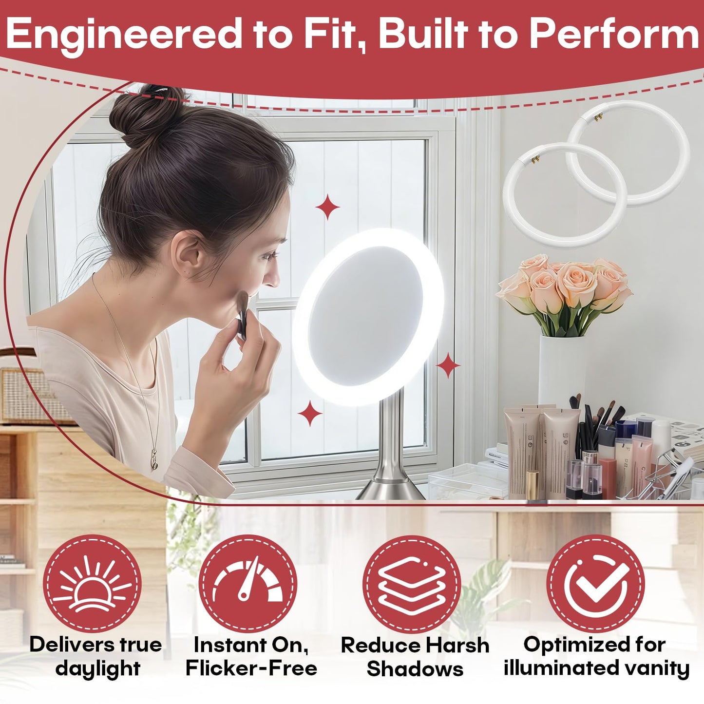 Itsall 2-Pack 22W T5 Circular Bulb Compatible with Floxite, Zadro and Rialto Vanity Mirrors, 7.25 Inch Round Fluorescent Tube with G10Q-4 Base, 6500K Daylight