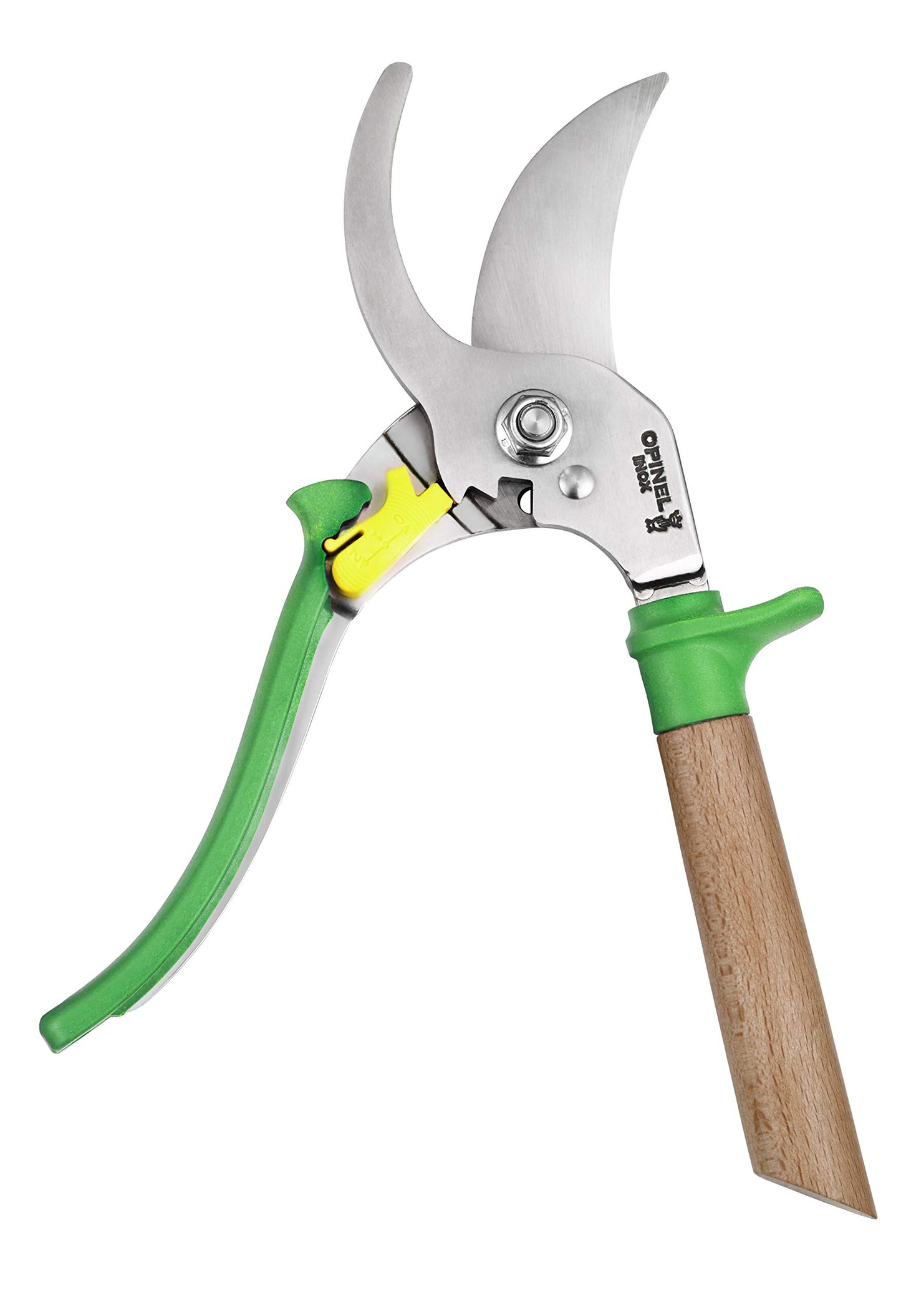 Opinel Hand Pruning Shears with non-slip beech wood handle perfect for bypass trimmers, garden, hedge, lawn clippers or hand scissors with stainless steel blade (Green)