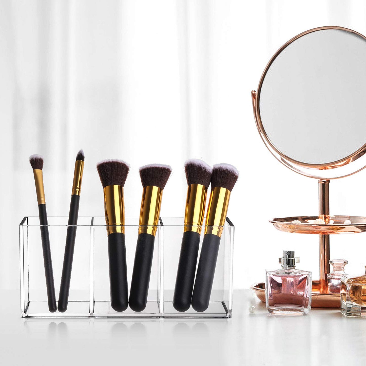 Tbestmax Makeup Brush Holder Organizer Clear Cosmetic Brushes Container Storage 3 Slots - Great for Vanity