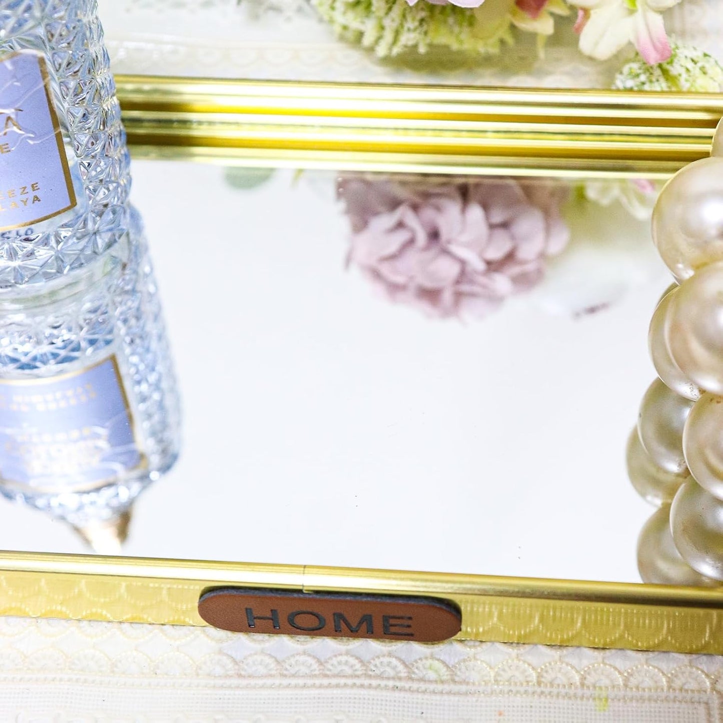 SEMSOIIO Gold Mirrored Vanity Tray, Small Oval Stainless Steel Perfume Organizer, Decorative Glass Mirror Tray for Jewelry, Makeup, Skincare, Bathroom Countertop & Nightstand Decor (11.8" x 3.9")