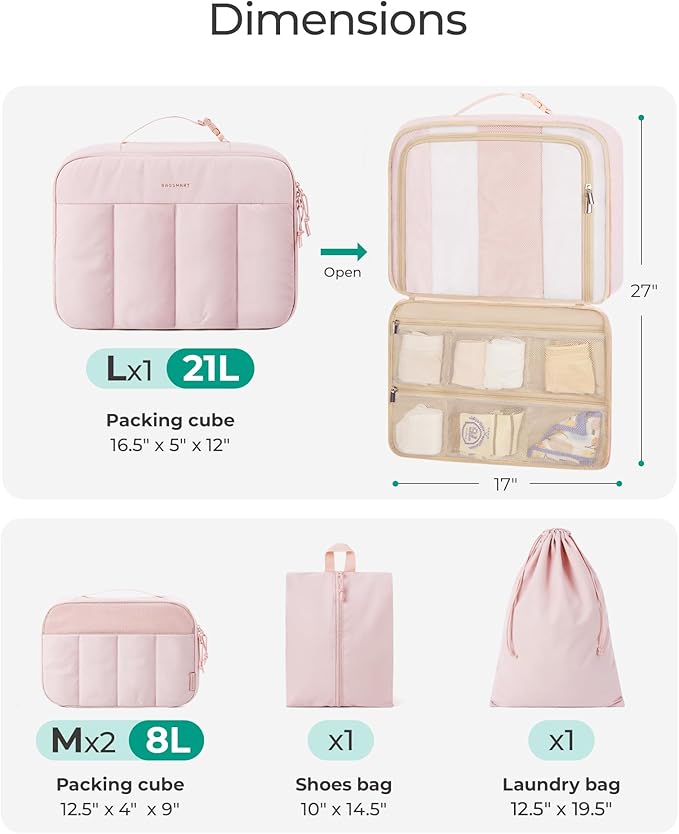 BAGSMART Compression Packing Cubes for Travel, 6 Set/5 Set/4 Set, Compression Suitcase Organizer Bags Set for Suitcases Travel Essentials, Lightweight Packing Organizers