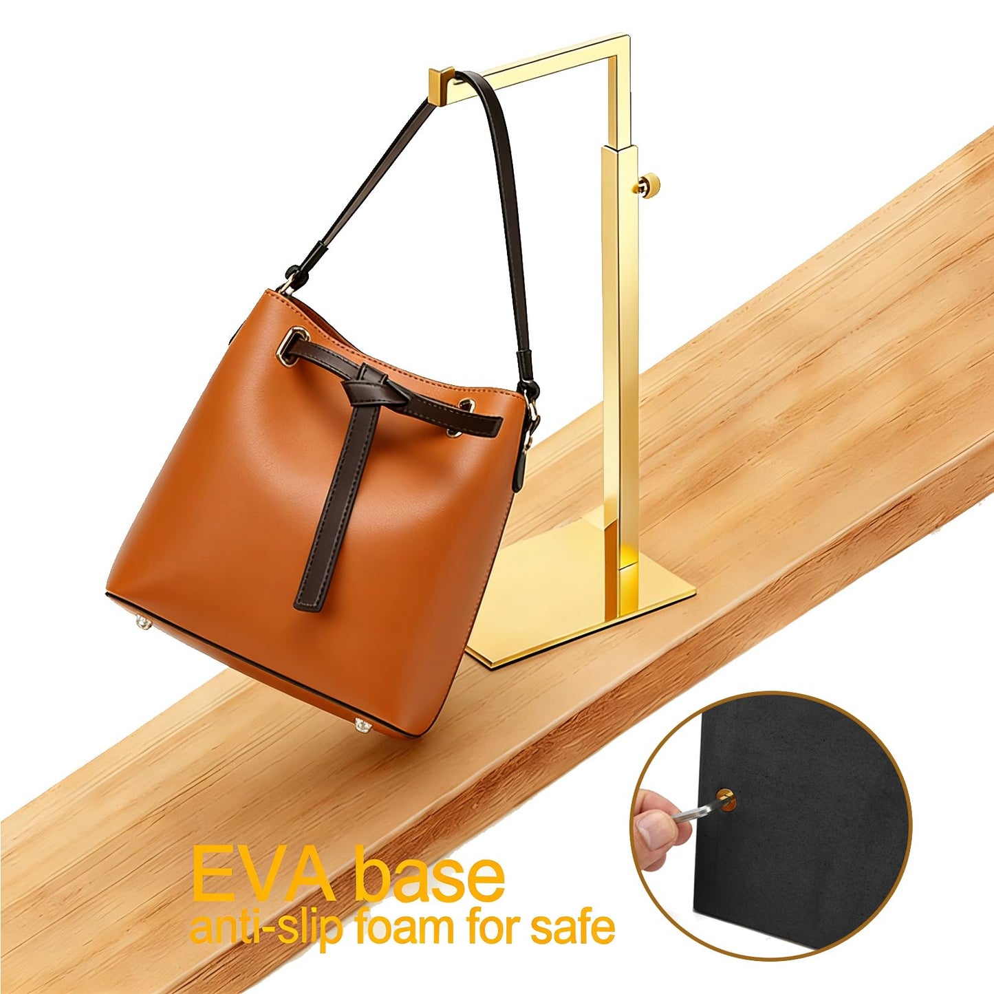K KAIDIYIN Gold Purse Display Stand, 2 Pack Handbag Display Stand Adjustable Height Stainless Steel Stability Non-slip Base,22lbs Large Bags Display Rack Luxury Purse Holder for Table Retail Closet