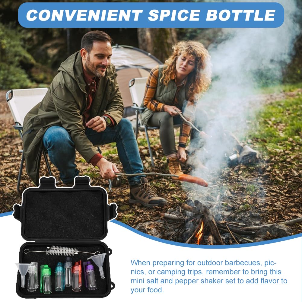 NOVYQREN Mini Glass Spice Jars Set,with 6 Pcs Mini Seasoning Bottles and Storage Box Leak-Proof Refillable Spice for Salt, Pepper, and Barbecue Seasoning for BBQ RV and Picnic(11 pcs)