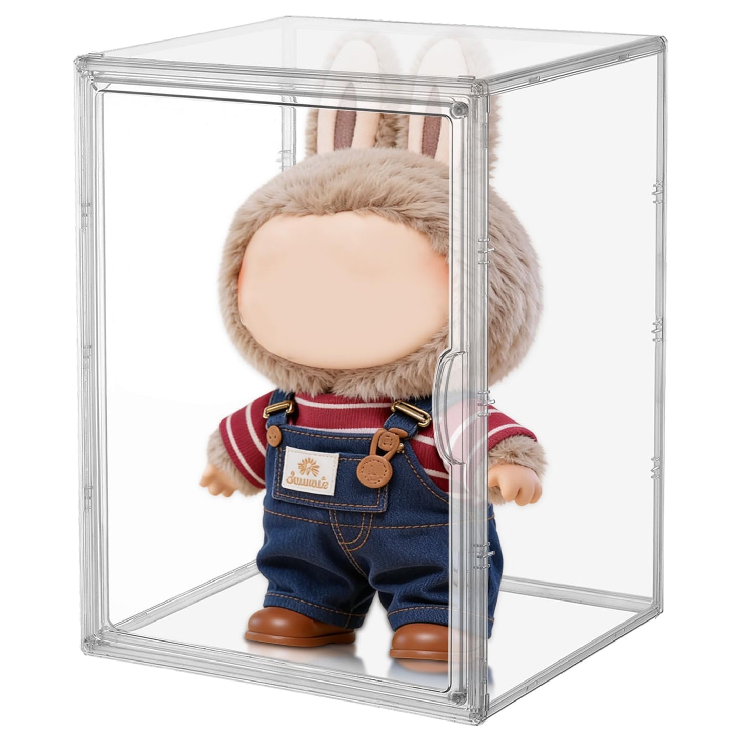 Display Case Compatible with Labubu 16 inches Height POP MART Doll, Acrylic Clear Dustproof Shelf Box with Magnetic Door, Stackable Storage Cabinet for Plush Dolls Showcase Fall in Wild
