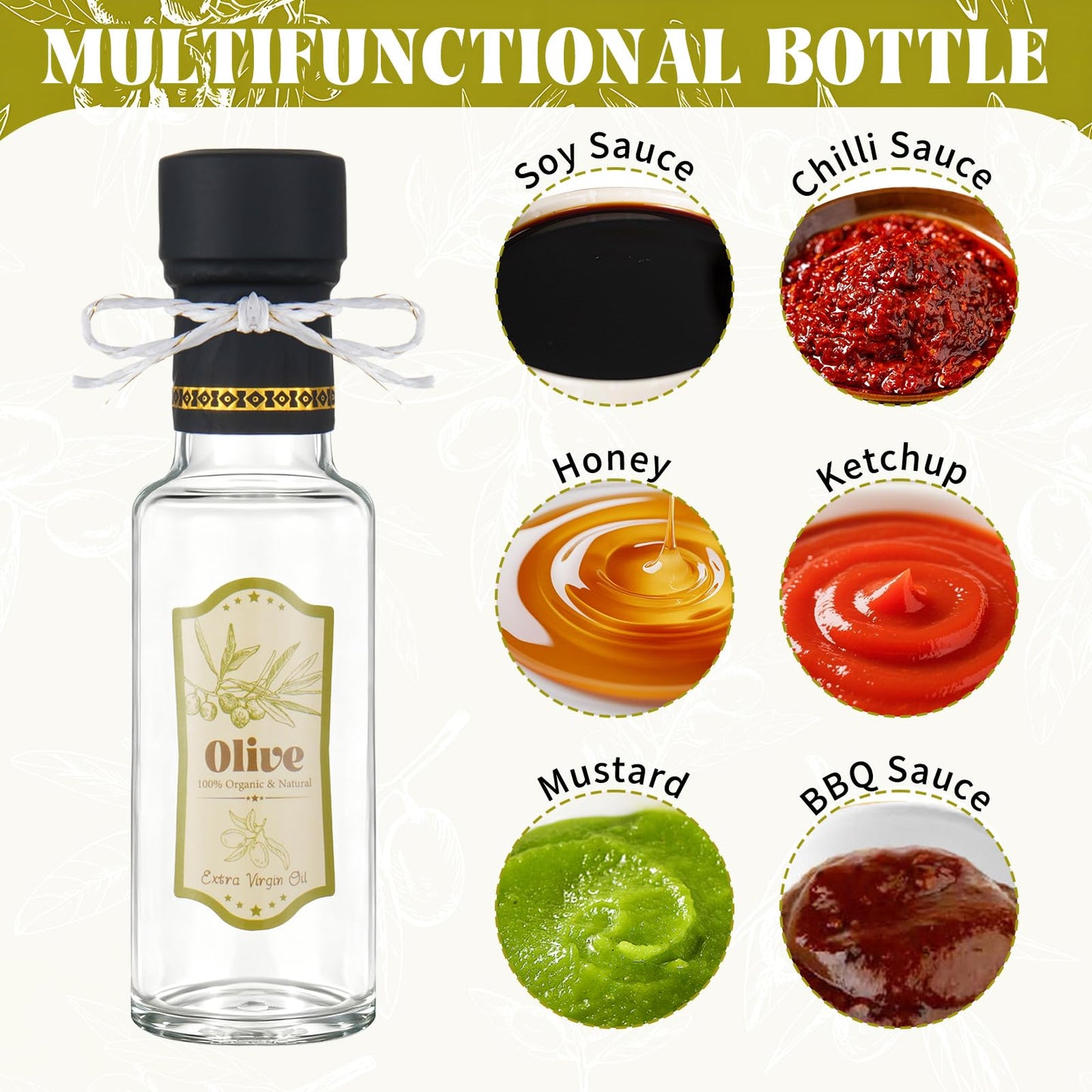 Wenceda 20 Pcs 4 oz Mini Glass Olive Oil Bottles, Empty Sauce Glass Bottles with Leak Proof Screw Cap, Mini Olive Oil Bottles with Seals Caps Stickers Dropper Inserts for Gifts Kitchen (Clear)