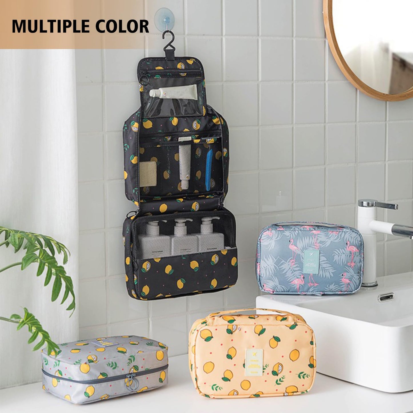 L&FY Multifunction Portable Travel Toiletry Bag Cosmetic Makeup Pouch Toiletry Case Wash Organizer (Trifold Black, Plus Size)
