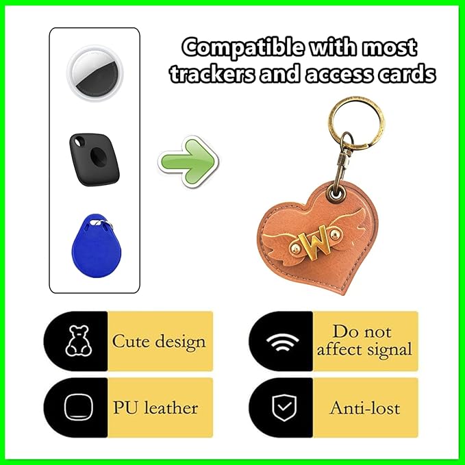 Initial Letter Leather Alphabet Keychain Holder Case Compatible with AirTag,Cute Protective Air Tag Cover with Bronze Keyring,Anti-Scratch Finder GPS Tracker Case for Pets Keys Wallet Luggage(W)