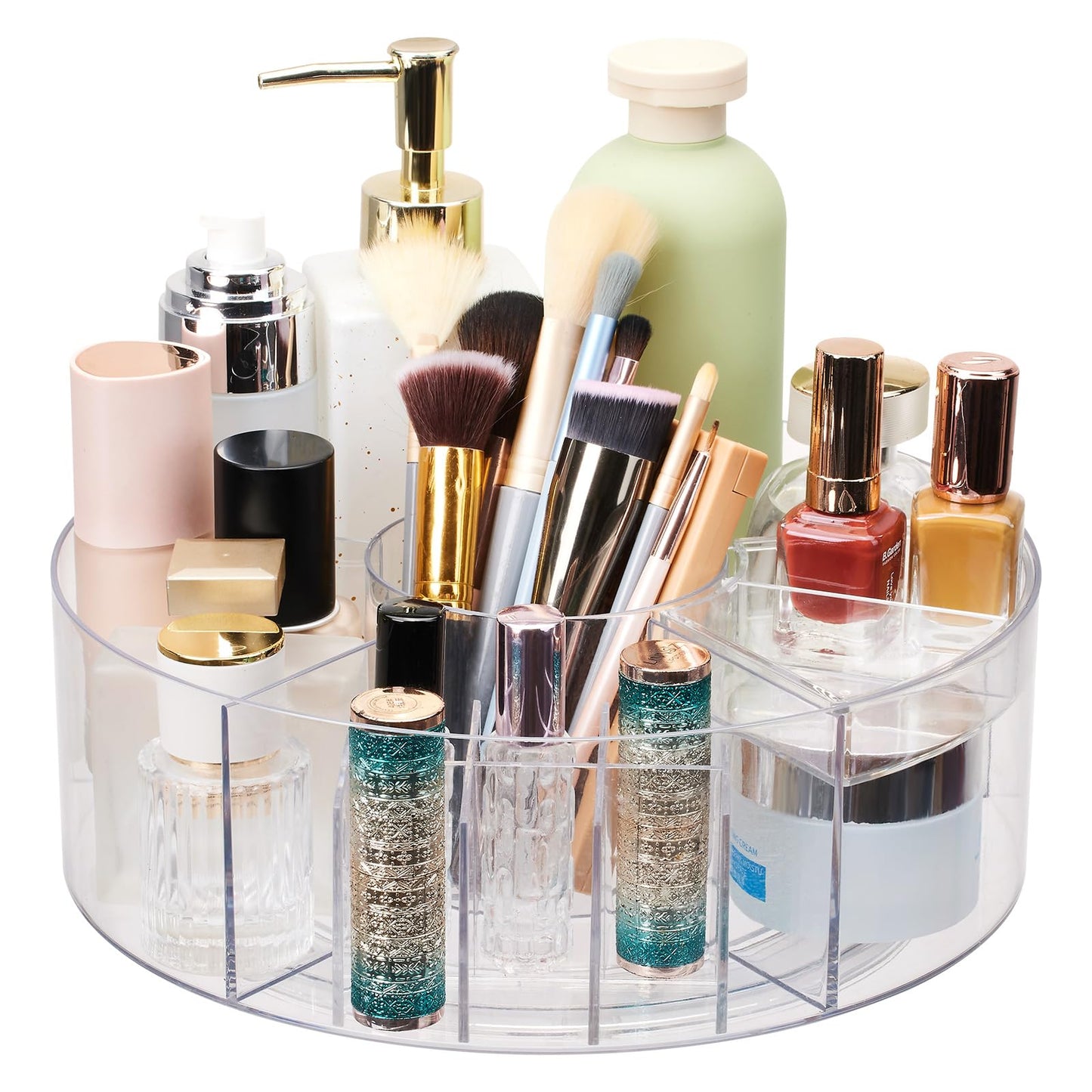Flytreal 360 Rotating Makeup Organizer for Vanity, 10” Desk Acrylic Spinning Cosmetic Skincare Organizer Countertop, Large Clear Lazy Susan Round Organizer for Lotion, Lipsticks, Perfume, Brushes