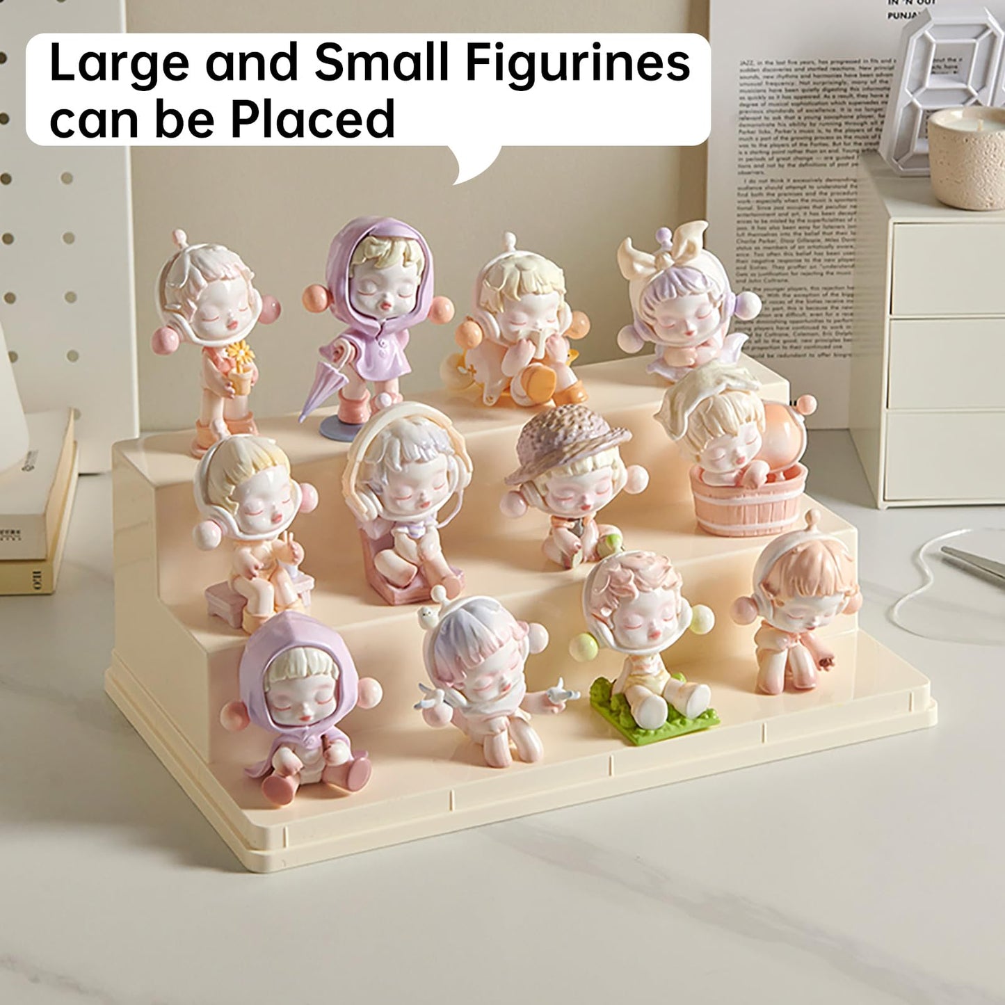 BOHOIDEE 3 Tiers Clear Display Case for Figures, Stackable Acrylic Storage Organizers Box with Cover, Large Dustproof Showcase for Collectibles Action Figure(1, Medium)