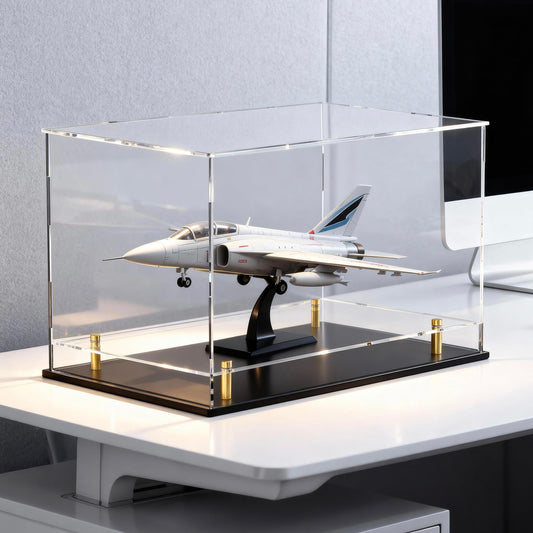 Acrylic Display Case for Collectibles, Dustproof Acrylic Box with Clear Display Elevation & Gold Risers, Large Display Case for Figures Toys Memorabilia, 12" L x 8" W x 9.6" H