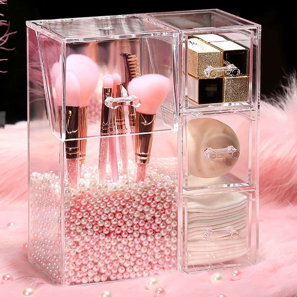 NARAMAX 1PC Clear Acrylic Makeup Brushes Holder with Lid Cosmetic Brushes Organizer Waterproof Cosmetic Storage Display Box Case for Dressing Tables and Vanity