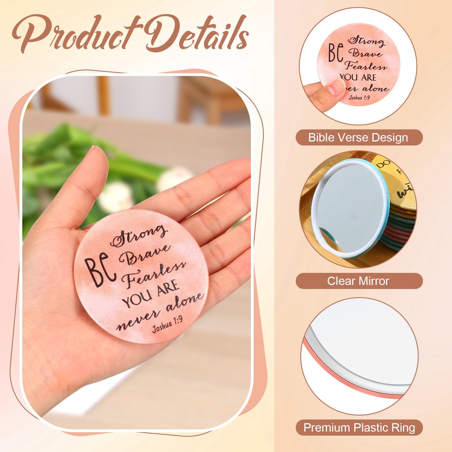 GlikCeil 36 Pcs Christian Compact Mirror Bulk for Women Inspirational Bible Verse Pocket Mirrors Mini Purse Makeup Mirror Christian Church Gift for Women VBS Church Party Favors