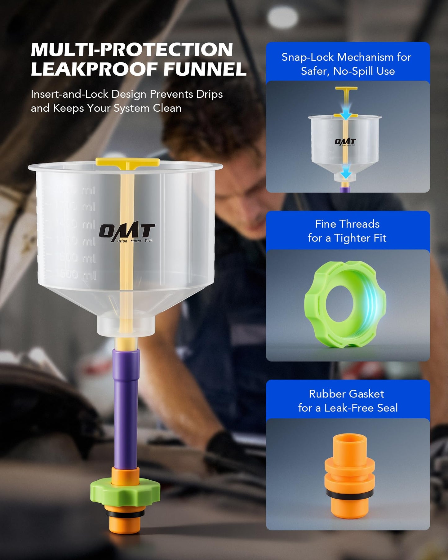 Orion Motor Tech No Spill Coolant Funnel Kit, 17 Piece Coolant Bleeder Kit with Adapters & Caps, Radiator Funnel Set for Easy Coolant Refilling, Compatible with GM Ford Universal Vehicles(No Liquid)