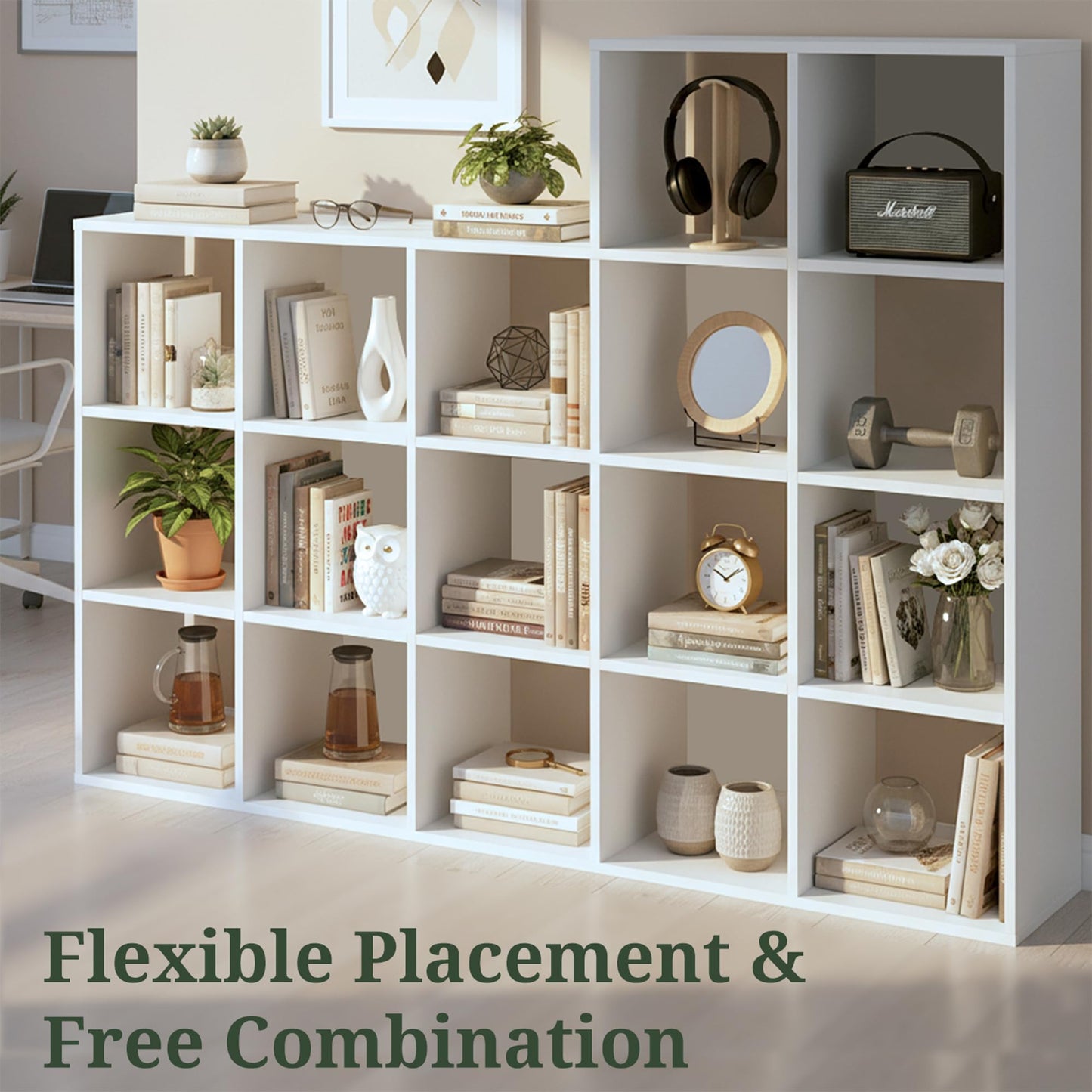 8-Cube Storage Organizer, White Bookshelf with Open Compartments for Home Office, Modern Bookcase Display Shelf for Living Room, Bedroom & Entryway