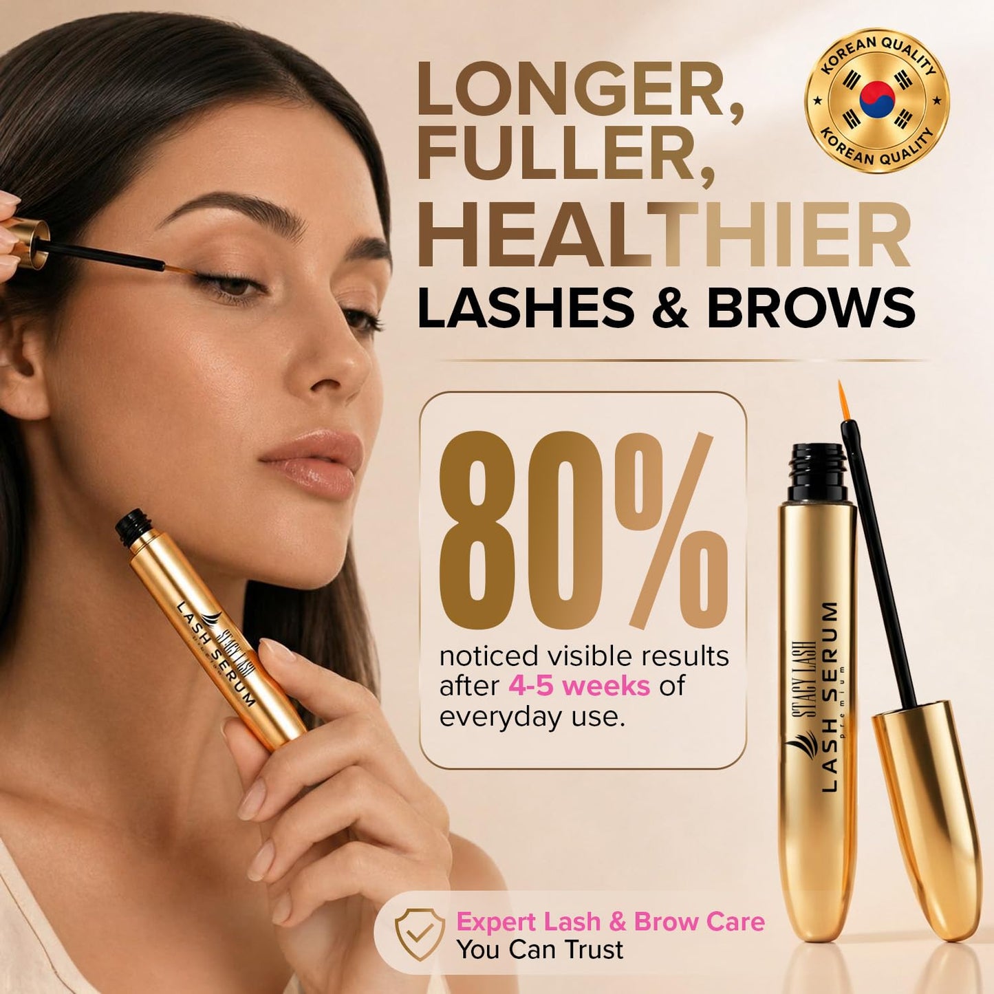 Stacy Lash Korean Lash Serum for Eyelash Growth (0.17fl.oz / 5ml) | Thickness and Growth Serum | Eyebrow & Eyelash Enhancing Serum for Natural Lashes & Brows