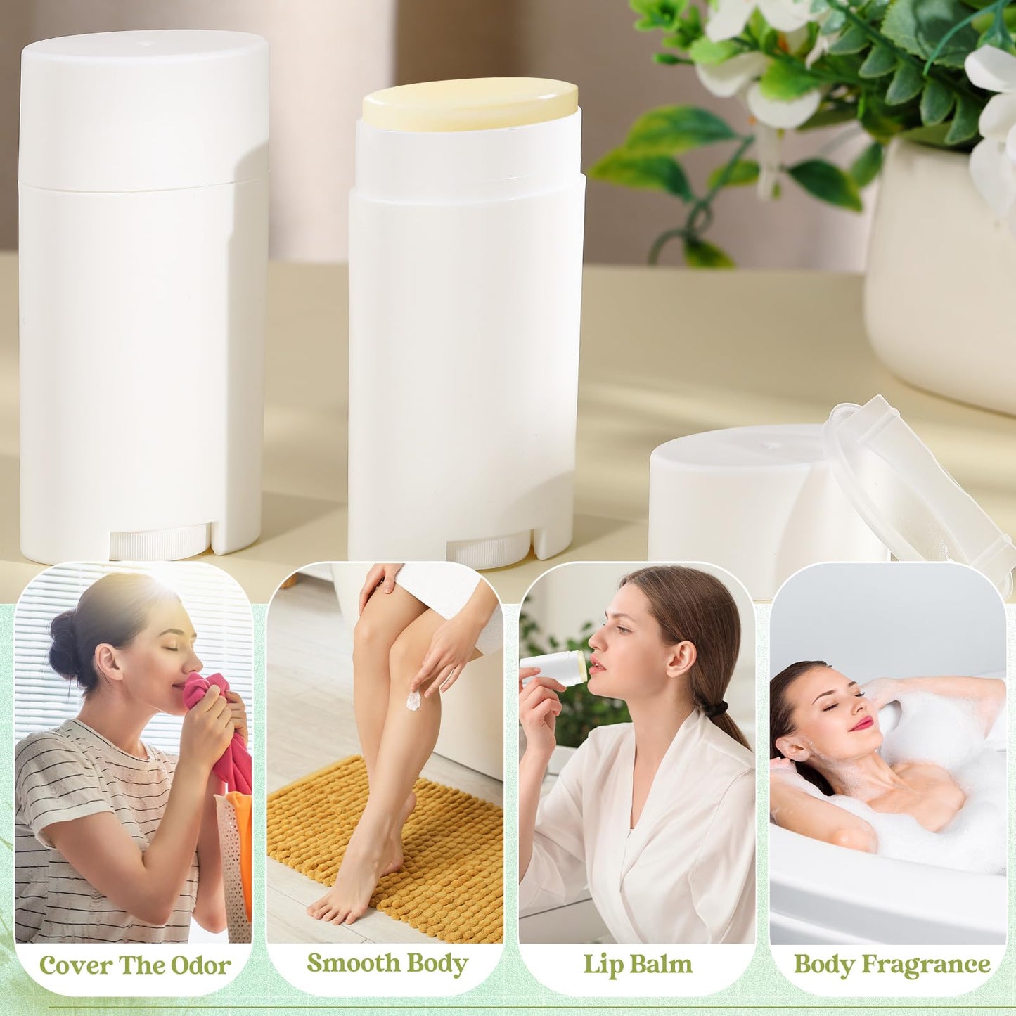 Teenyyou 50 Pack White Empty Deodorant Containers, 75ml/2.5oz, Bottom Filling, Refillable Deodorant Tubes Lipstick Balm Tubes Twisted, Plastic Oval for Homemade DIY Aromatherapy, Balm, Lotion