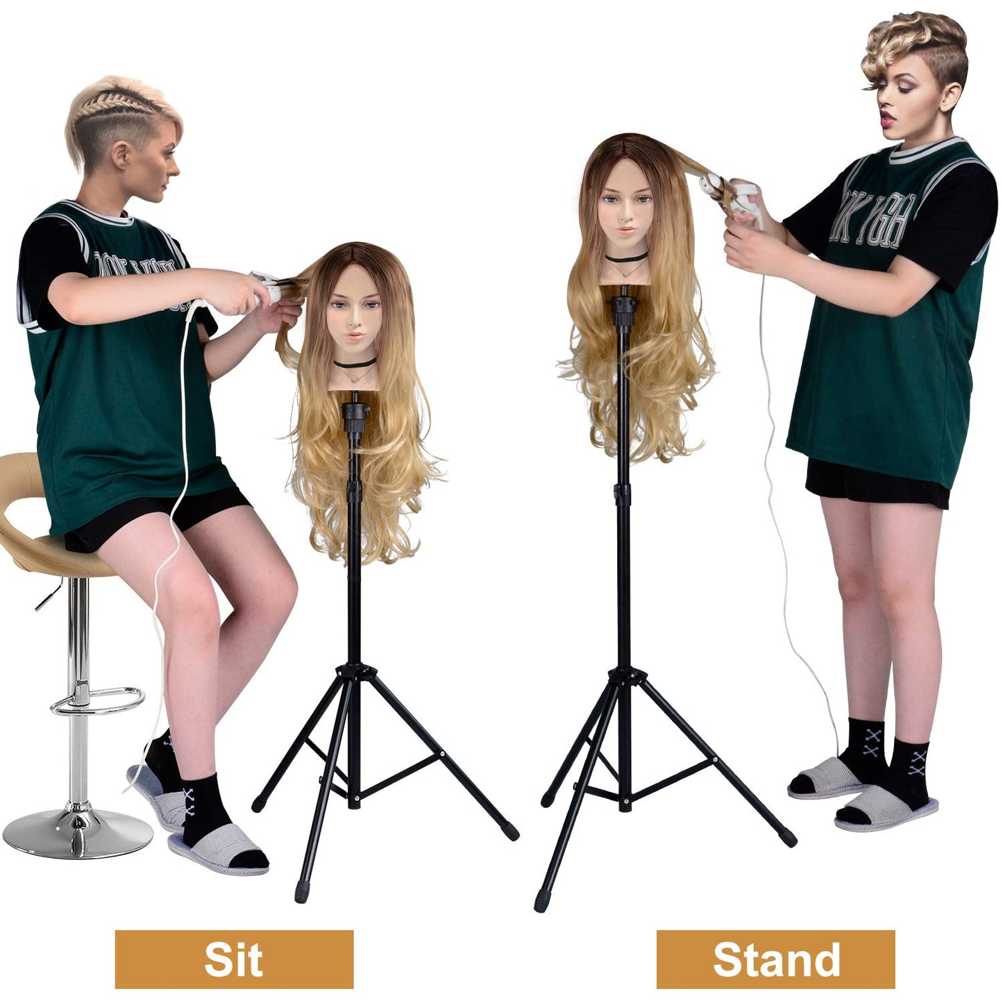 Klvied Reinforced Wig Stand Tripod for Mannequin Heads, Adjustable 34.64-51.48 Inch Wig Head Stand with 0.8 Inch Top Base, Carrying Bag, T-Pins, Wig Caps, Comb and Hair Clips