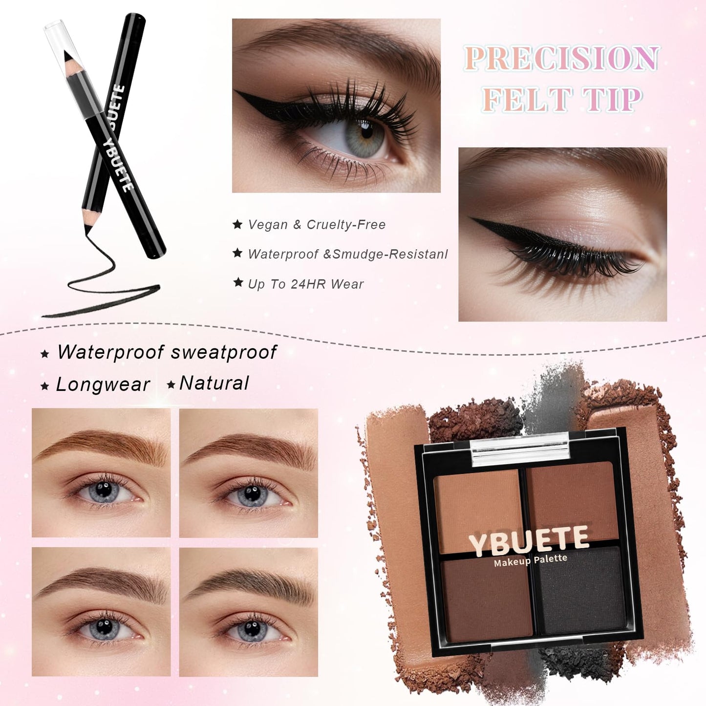 YBUETE Beginner Makeup Set for Teen Girl Women, Makeup Present for Her, Makeup Kit with Cosmetic Train Case Contained Eyeshadow Blush Lip Gloss and Oil Lip Liner Eyeliner Brushes Mirror (Pink)