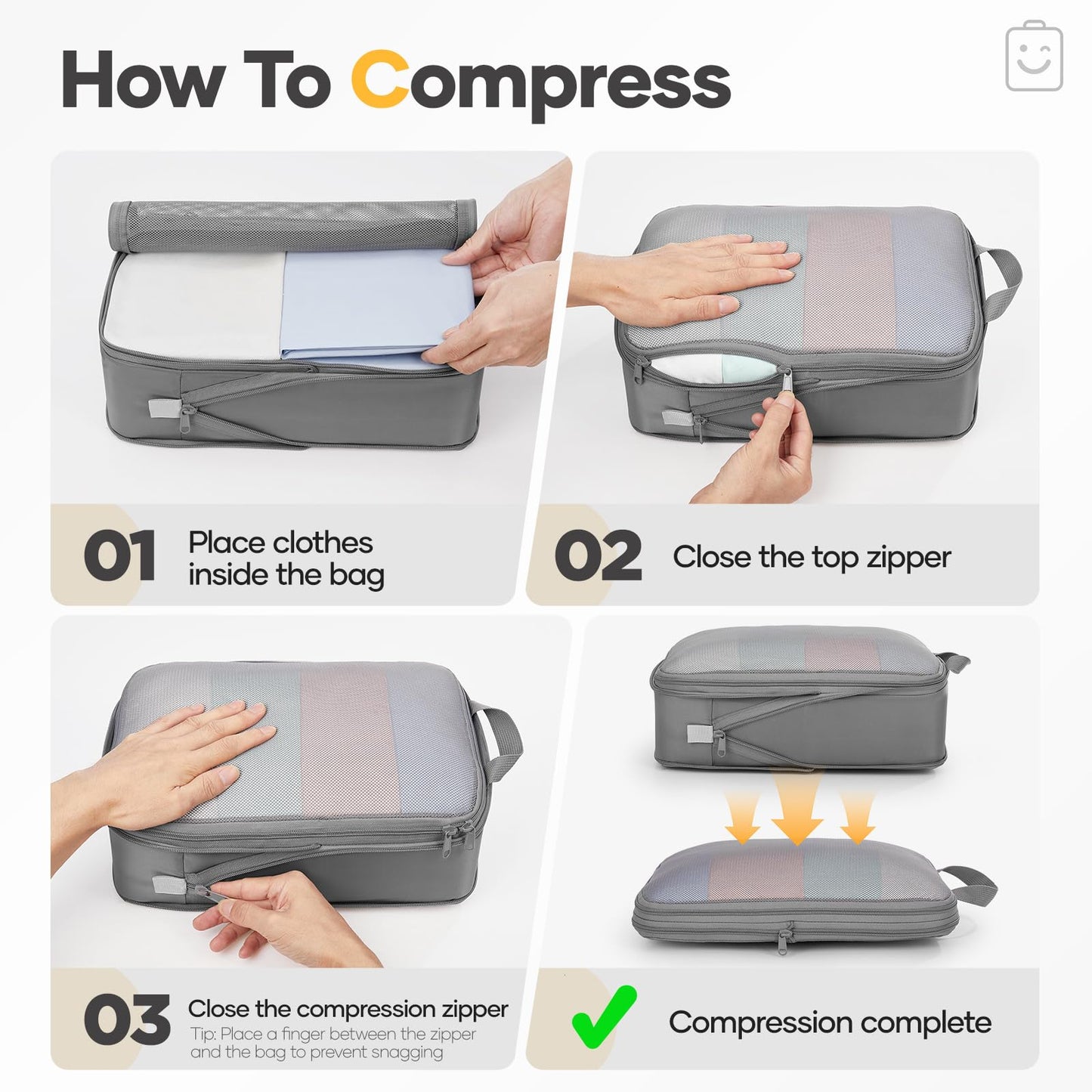 Veken 11-Pack Compression Packing Cubes for Travel Essentials,Compressible Expandable Large Luggage Suitcase Organizer Bags for Clothing,Durable Space Saver Bags with Toiletry Bags(Gray)
