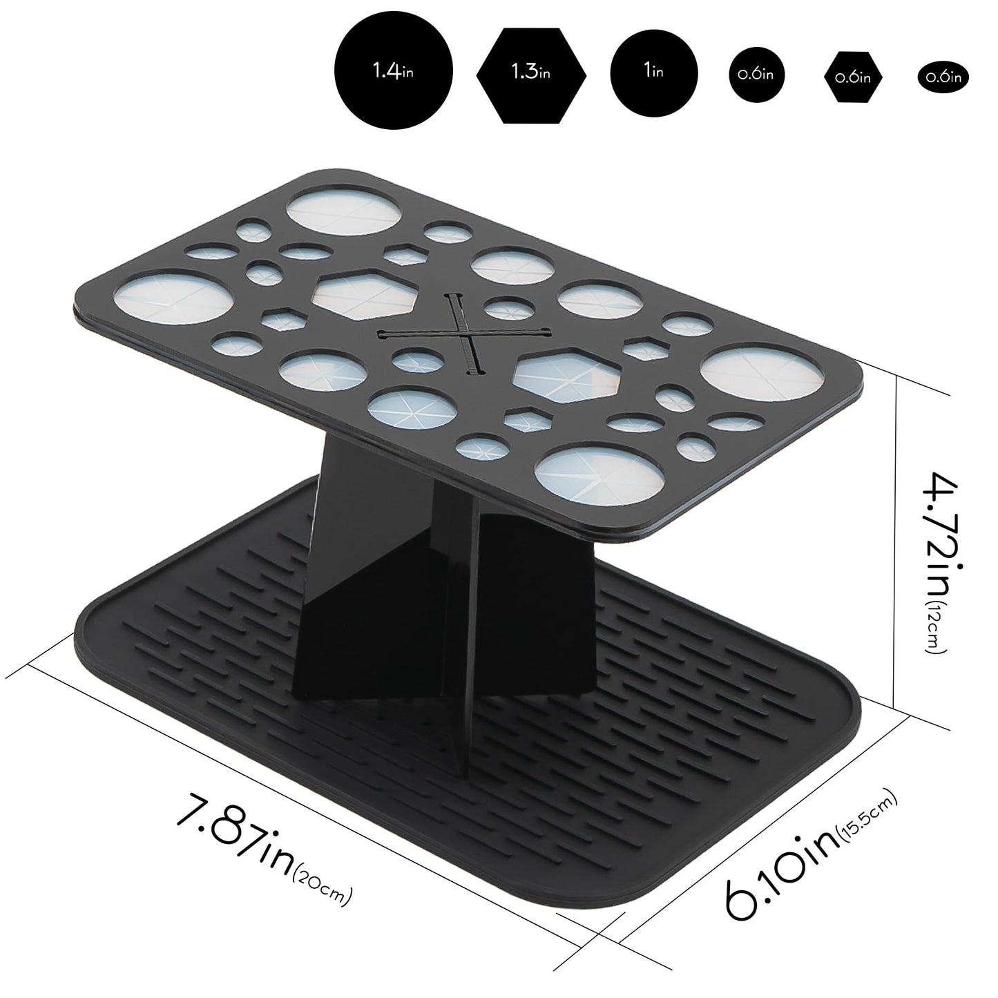 SHIDOW 28-Hole Makeup Brush Drying Rack with Silicone Drip Mat, Acrylic Upside-Down Brush Holder Organizer Stand, 1-Pack, Black