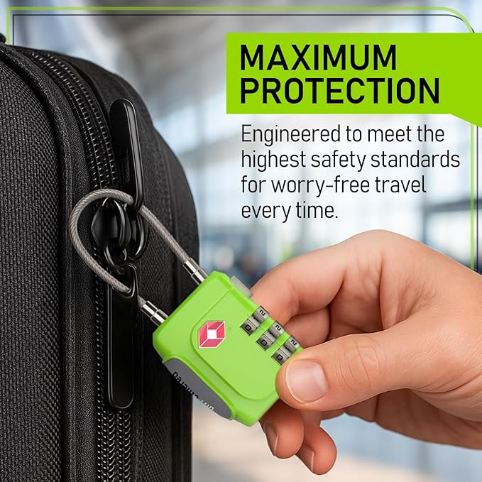 Untethered TSA Luggage Locks (3 Pack) – Resettable 3-Digit Combination TSA Approved Travel Padlocks for Suitcases, Backpacks, Gym Bags & Checked Baggage (3 Pack | Green)