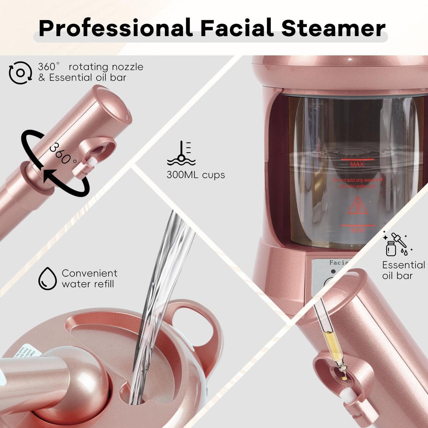Facial Steamer, Professional Face Steamer Tabletop with Extendable Nozzle, Portable Nano Ionic Face Steamer for Home Use
