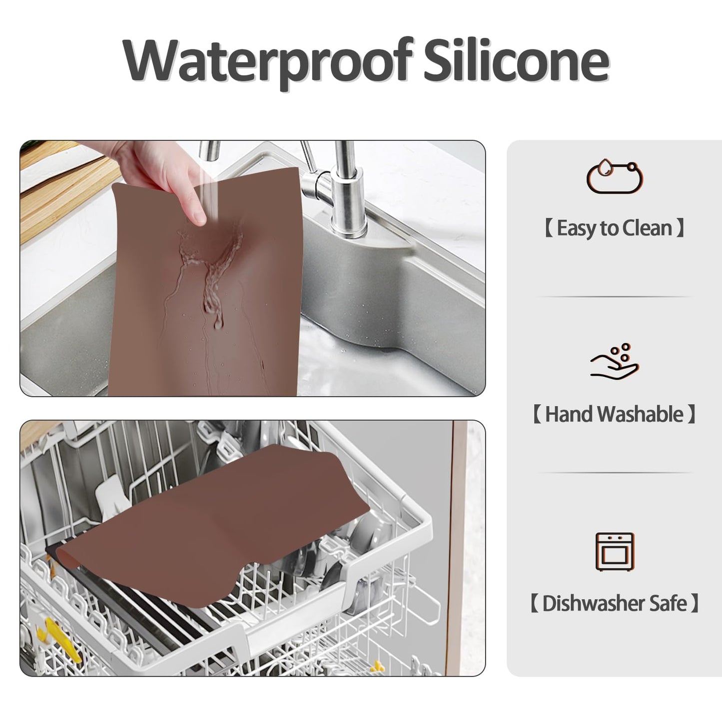 Silicone Makeup Mat for Vanity, 21.7" x 11.8" Heat Resistant Vanity Mat, Easy to Clean & Waterproof, Portable Makeup Accessories for Use While Traveling (Brown)