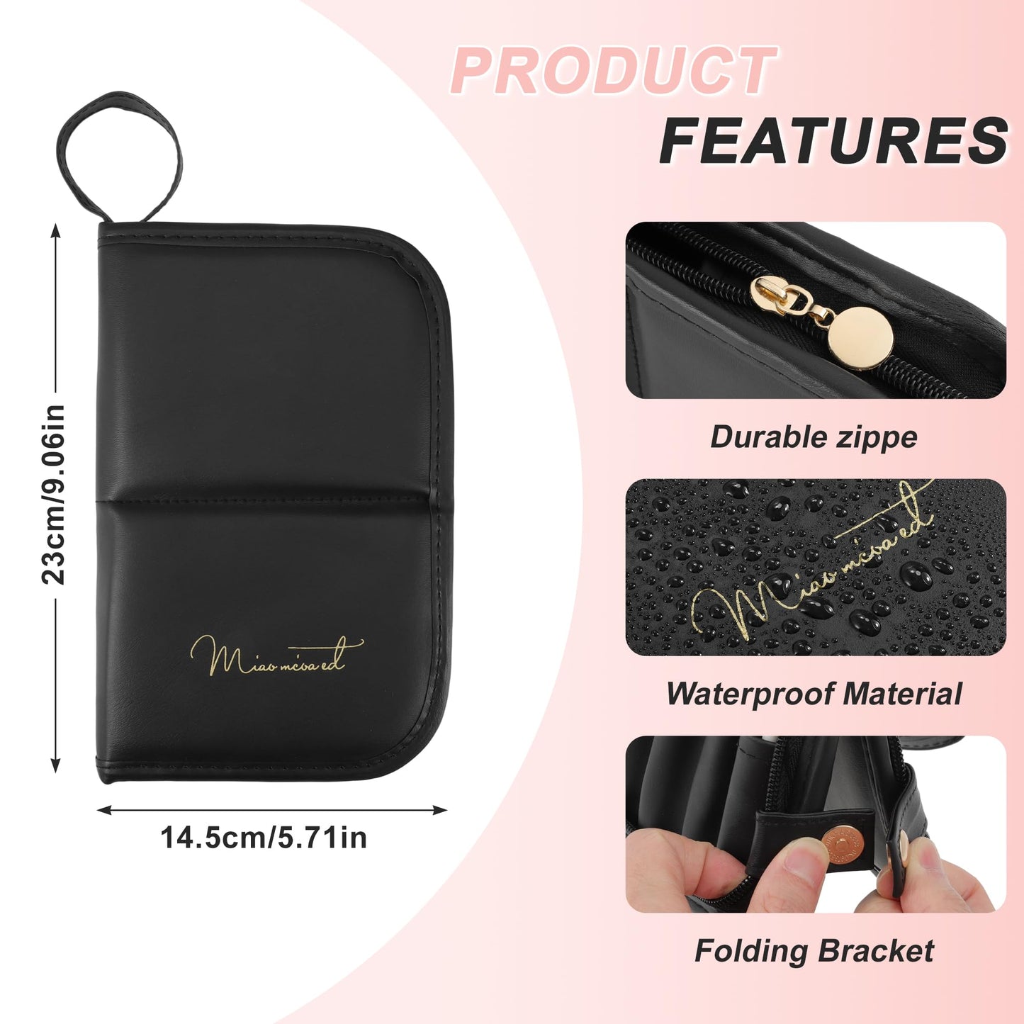 CAPASTEC Makeup Brush Bag, Waterproof Stand-Up Makeup Brush Organizer, Travel-Friendly Design, Black