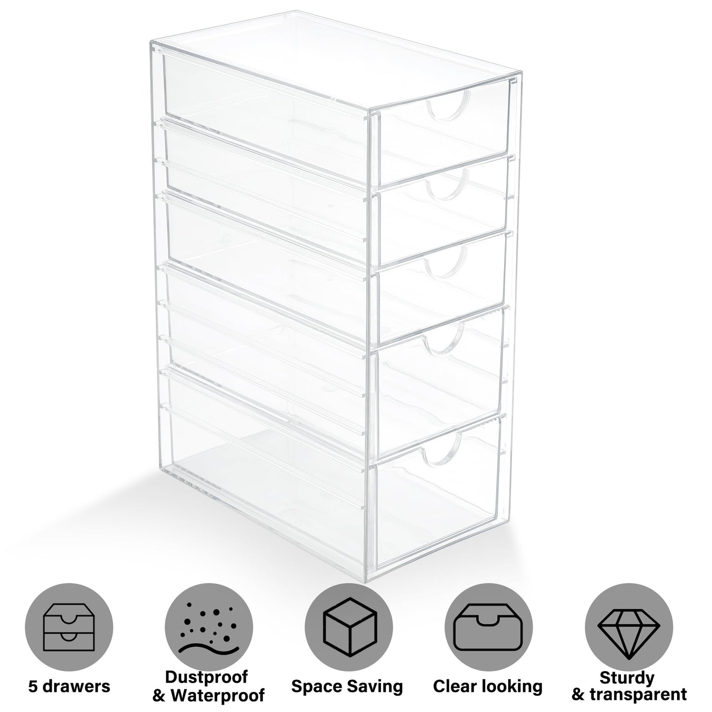 Prsildan Hair Accessories Organizer Acrylic Drawer with 5 Small Drawers