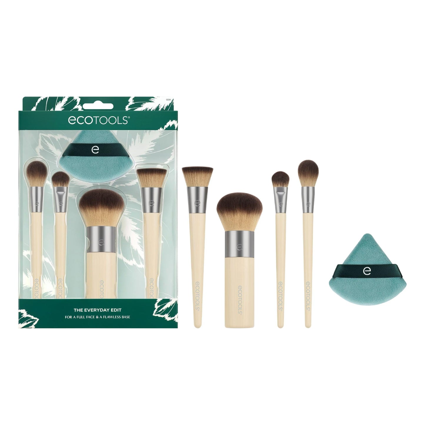 EcoTools 5 Piece Everyday Edit Makeup Brush Set, Eco Friendly Makeup Brushes with Powder Puff, Travel-Friendly, Vegan & Cruelty-Free