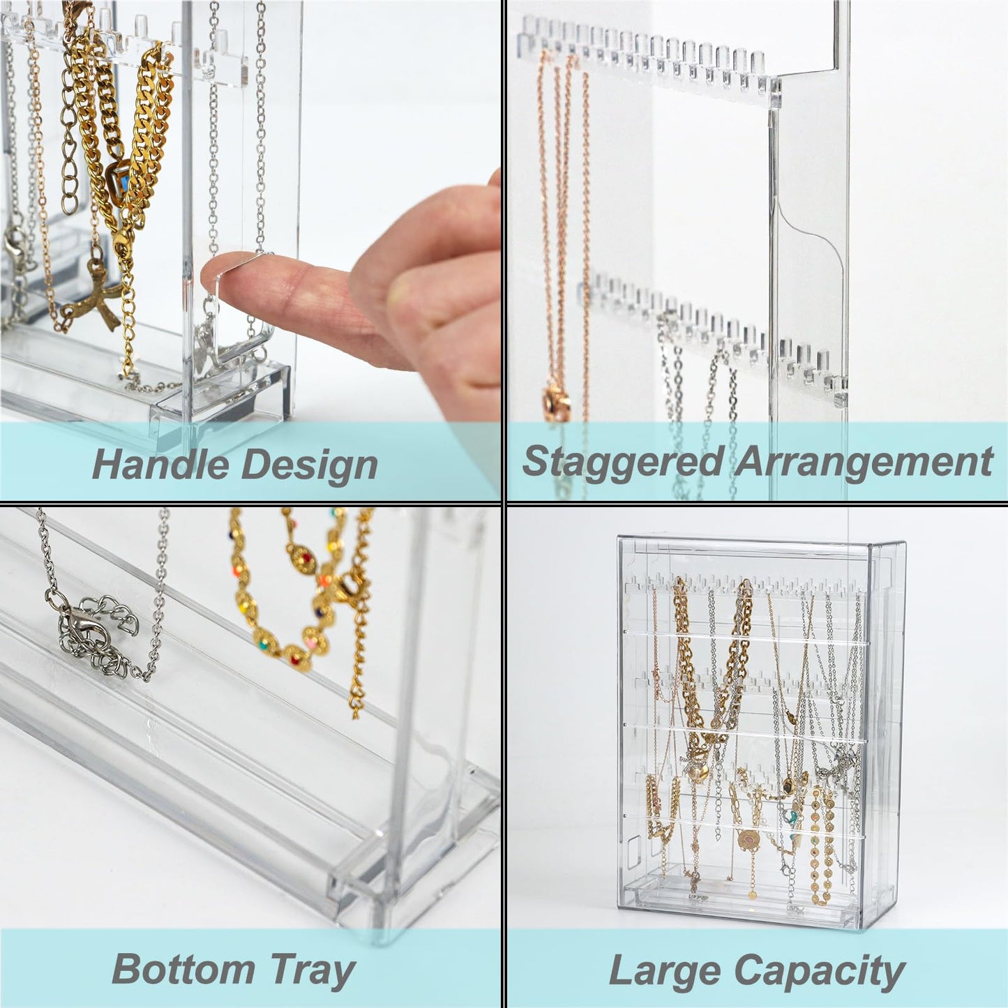 Fordonral Clear Necklace Holder Organizer with 96 Hooks, Transparent Jewelry Box for Necklaces,Earrings,Bracelet - Jewelry Display Box Storage Case