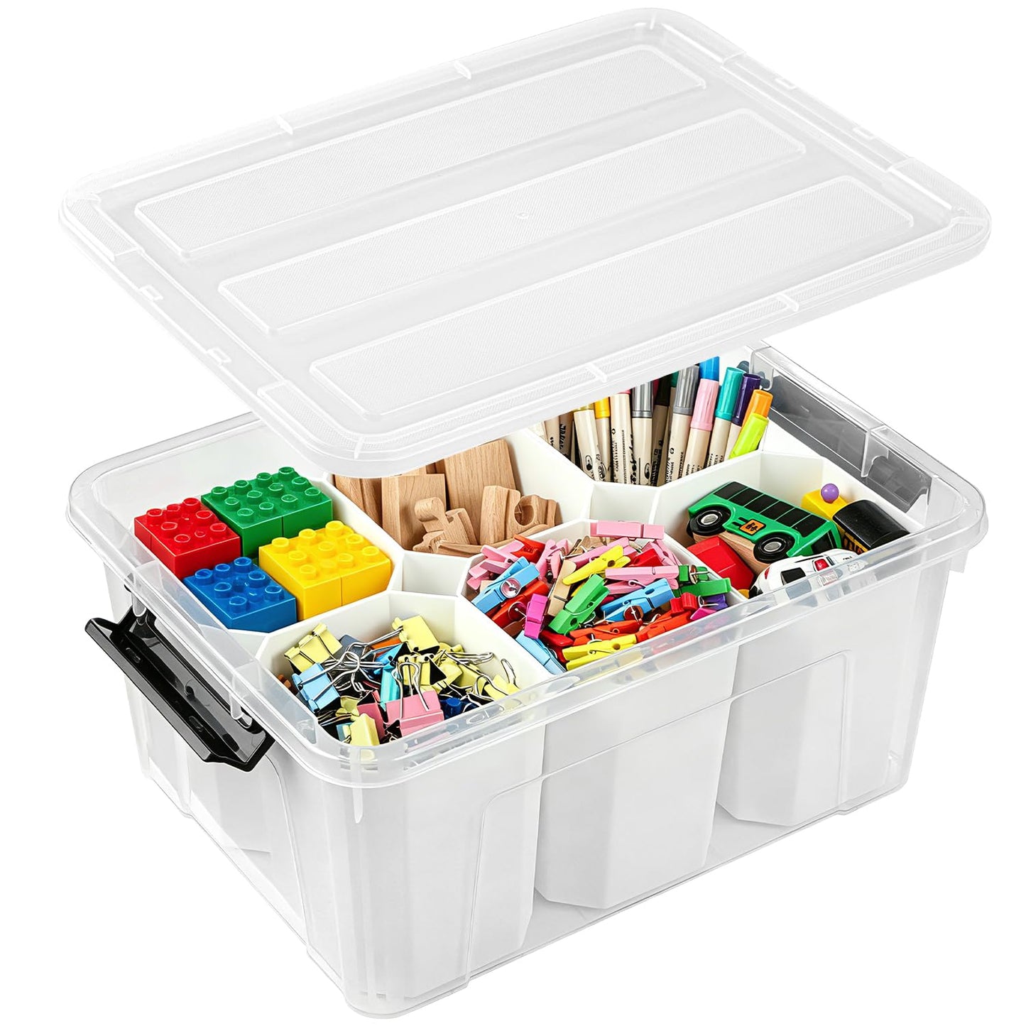 EOENVIVS Clear Storage Tote with 6 Tall Inserts, Stackable craft organizers and storage Box, Plastic Storage Bins with Lids and Handles for Crafts, Jewelry & Sewing, Art Supplies, Markers, Pens