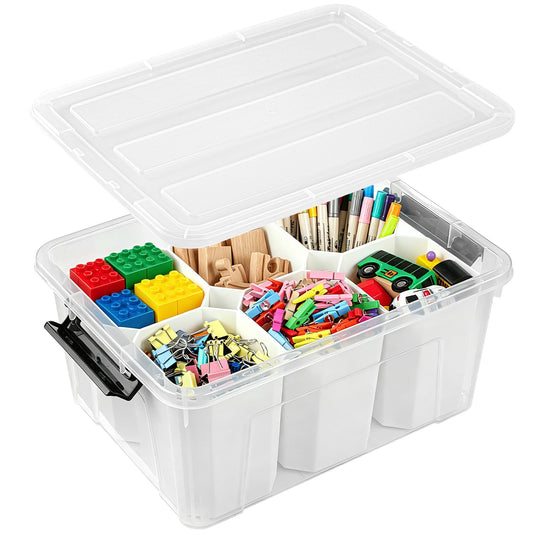 EOENVIVS Clear Storage Tote with 6 Tall Inserts, Stackable craft organizers and storage Box, Plastic Storage Bins with Lids and Handles for Crafts, Jewelry & Sewing, Art Supplies, Markers, Pens