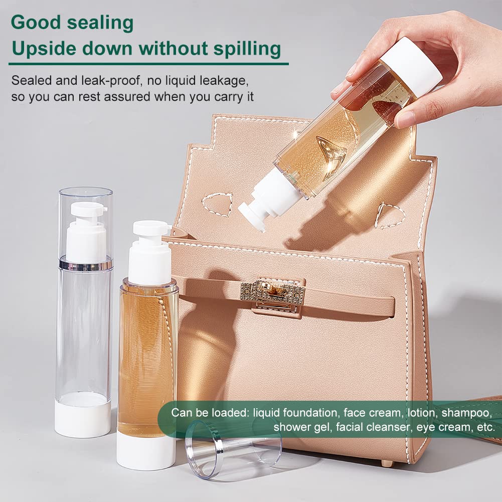 BENECREAT 4 Pack 3.4oz/100ml Airless Pump Bottles Vacuum Travel Refillable Cosmetic Bottles for Lotion Shampoo, Foundation, Essential Oil, Other Beauty Product