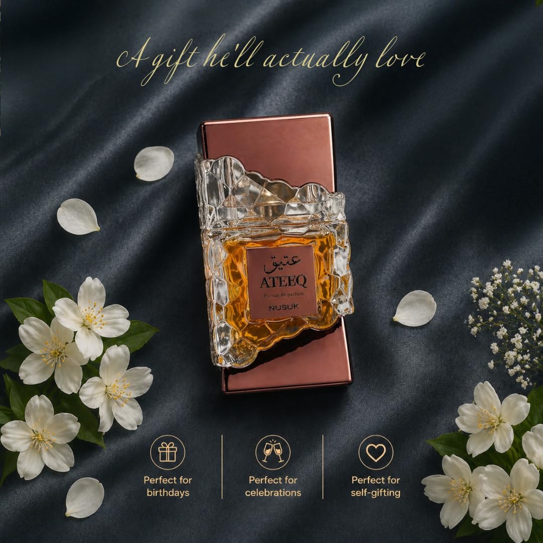Nusuk Ateeq Perfume for Men - Long Lasting Extrait De Parfum Citrus, Spice & Woody Notes Bold Masculine Luxury Fragrance 100ml