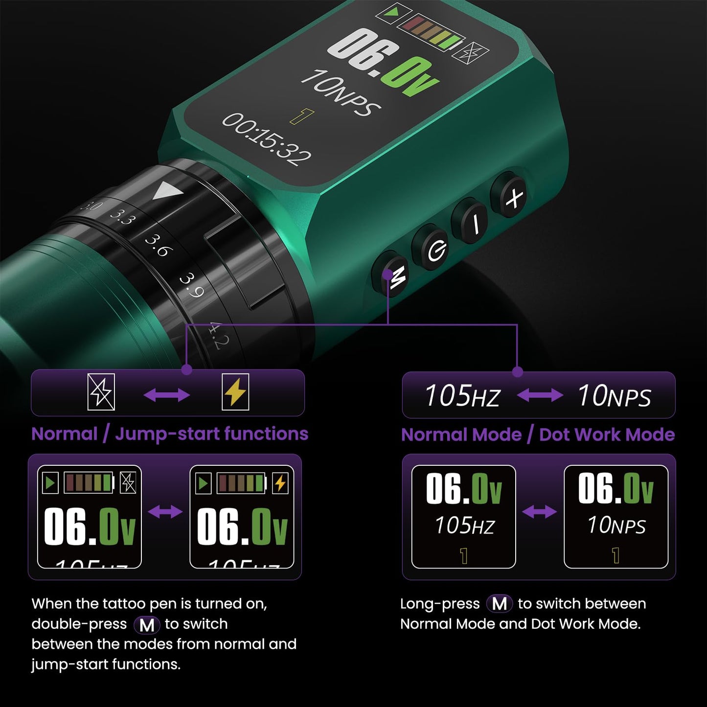 Wormhole 2PCS 2,300mAh Batteries Tattoo Gun Kit 8PCS 30ML Tattoo Inks Wireless Tattoo with 7 Adjustable Strokes Smart Display with 4 Memory Storage 3 Working Modes for Artist WTK0293