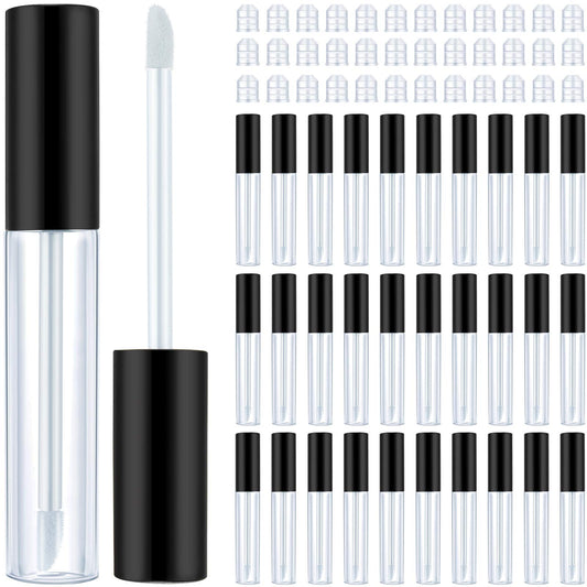 Patelai 50 Pack 10 ml Empty Lip Gloss Tube Containers Clear Refillable Lip Balm Bottles Plastic Lipstick Tubes with Rubber Inserts Cosmetic Tools for Travel, DIY Makeup, Personal Cosmetic(Black)