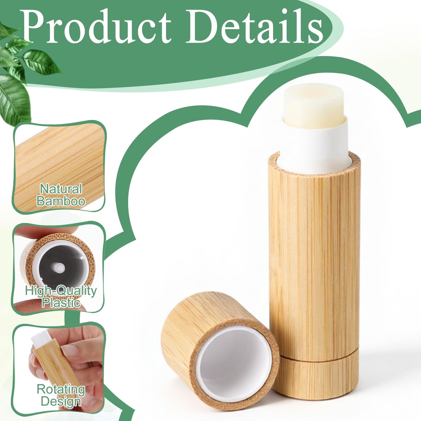 AOZUO 24 Pcs Bamboo Empty Lipstick Tubes, 5g Refillable Lip Balm Tube Containers with Clear Plastic Rotable Inner DIY Cosmetic Lipstick Lip Gloss Case Holder for Women Girls Homemade Balm Makeup