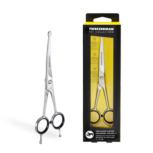 Tweezerman 7" Pet Grooming Scissors with Safety Round Tips, Professional Curved Grooming Shears for Dogs and Cats