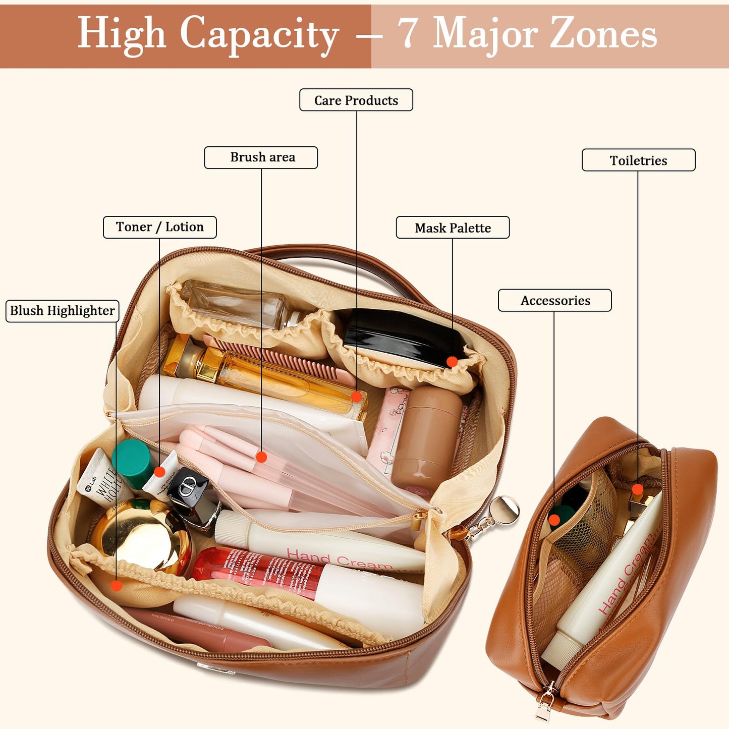CLOUDWINGS Birthday Gifts for Women Teen Girl, Personalized Initial Makeup Organizer Bag Set, Open Flat Travel Cosmetic Bag With Clear Divider and Handle(Brown,A)