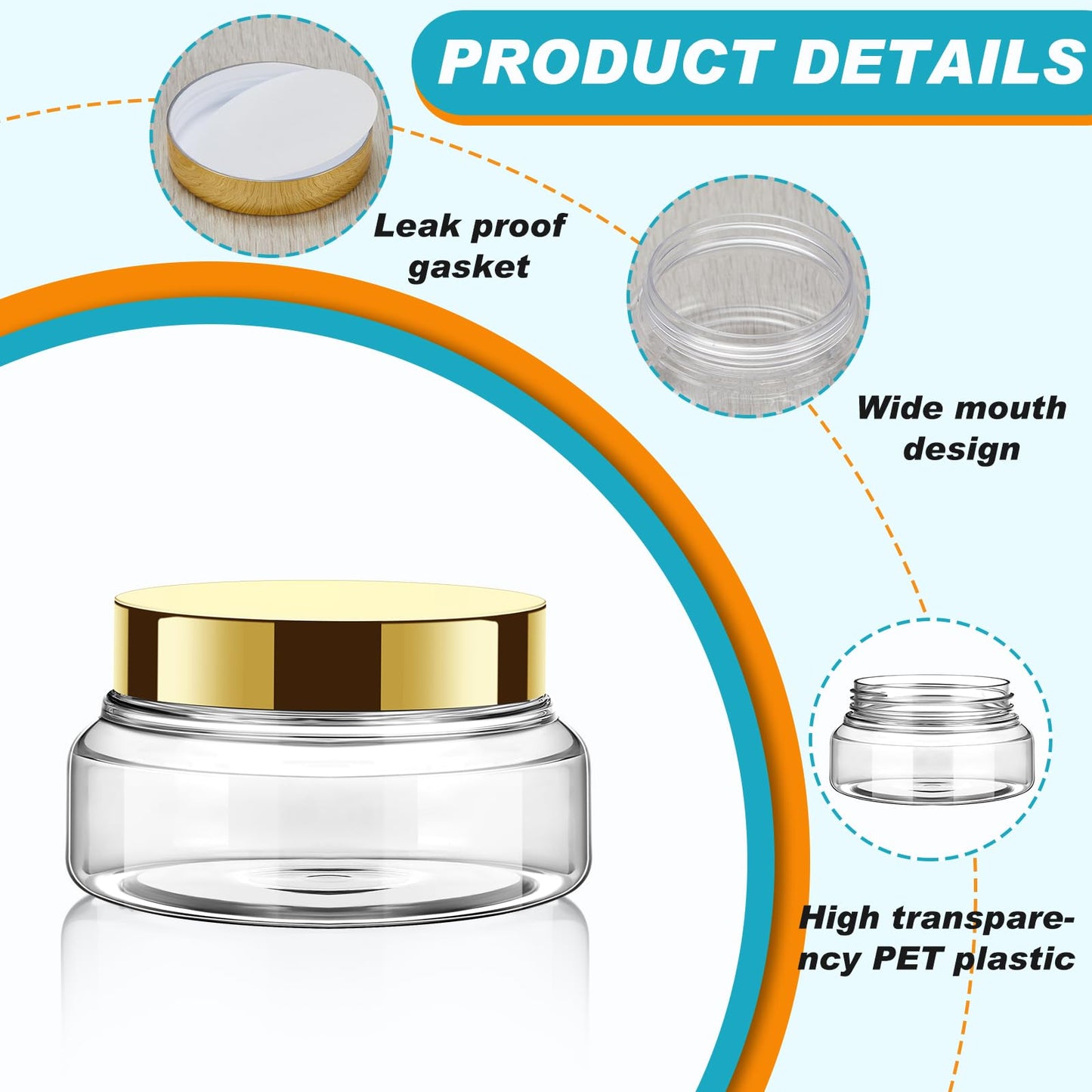 Tessco for you 24 Pack Plastic Jars with Lids Labels Multiuse Slime Containers Empty Body Scrub Jars Round Refillable Cosmetic Body Butter Container for Makeup (5 oz,Gold)