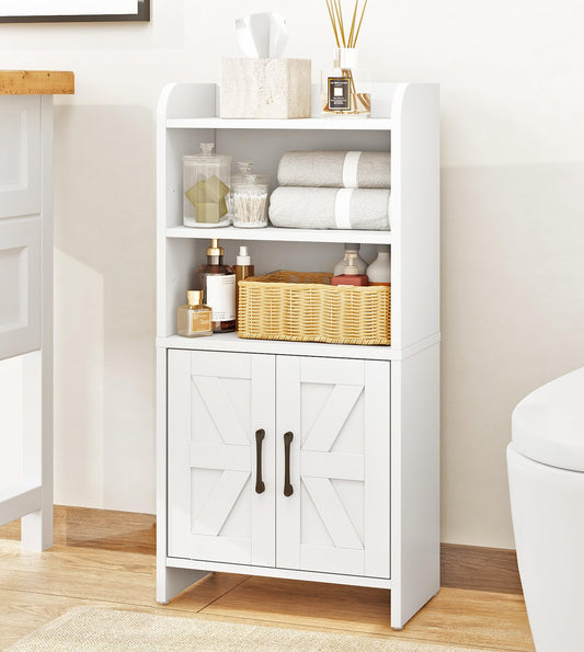 AURINEST Small Bathroom Storage Cabinet, Farmhouse Freestanding Toilet Paper Storage with 2 Doors and Shelves, Slim Bathroom Storage Cabinet for Small Spaces, White, 7.9" D x 14.2" W x 29.5" H