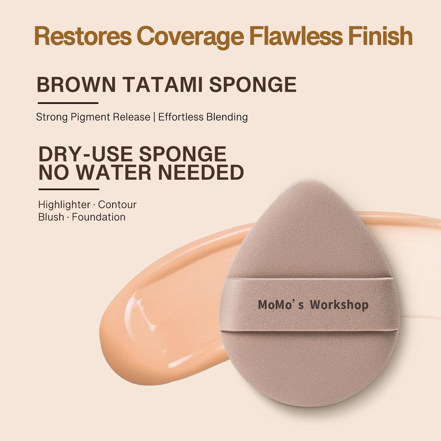 Momo's Workshop Makeup Puff Large 2Pcs for Liquid Cream Foundation & Concealer
